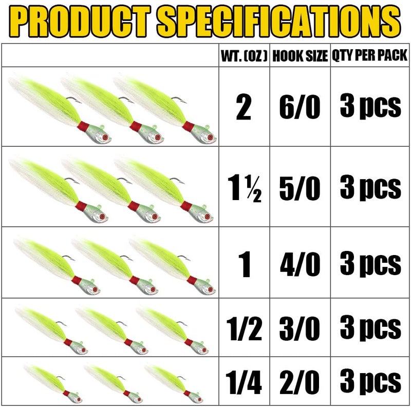 XFISHMAN Bucktail-Jigs-Saltwater-Hair-Jigs-Head -Fishing-Lures-Assorted Kit - Image 3